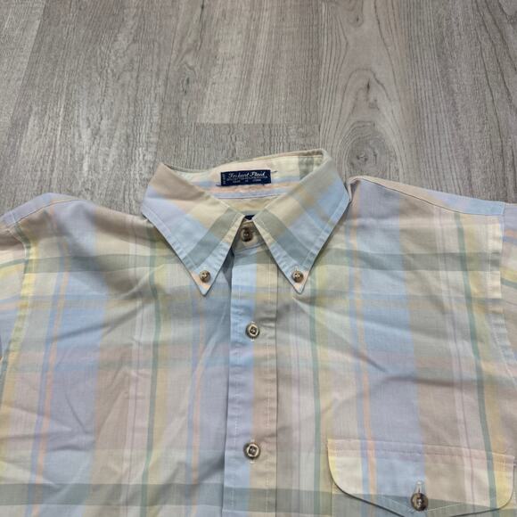 Vintage Gant Short Sleeve Button Shirt Men's Medium 80s Pastel Preppy Plaid - Picture 3 of 6